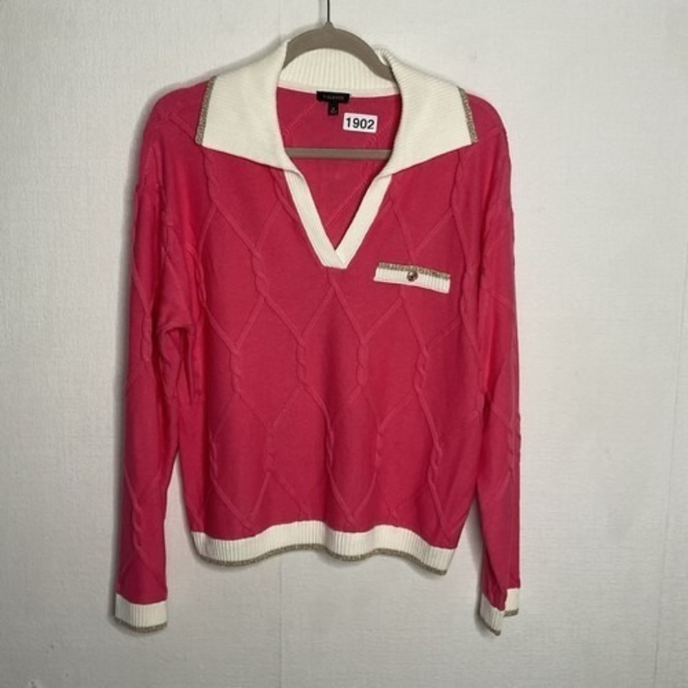 NWOT Talbots Lattice Cable Knit Johnny Collar V-Neck Sweater Women M China